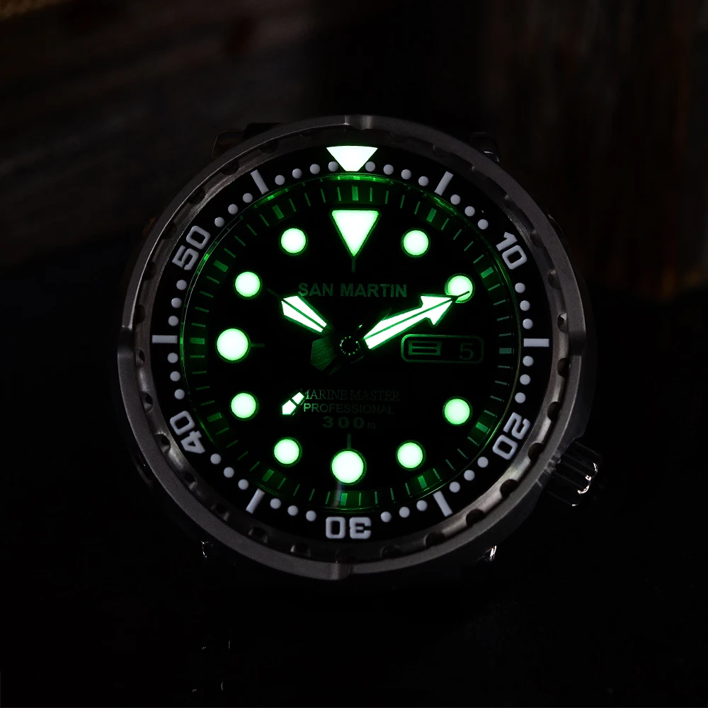 

San Martin Tuna SBBN015 Diver Men Automatic Watch Stainless Steel Sapphire Calendar Week Ceramic Bezel Sunray Dial Luminous