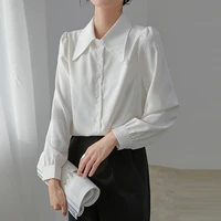 elegant white chiffon shirt vintage office lady blouse women high quality loose solid korean ol casual tops spring chic