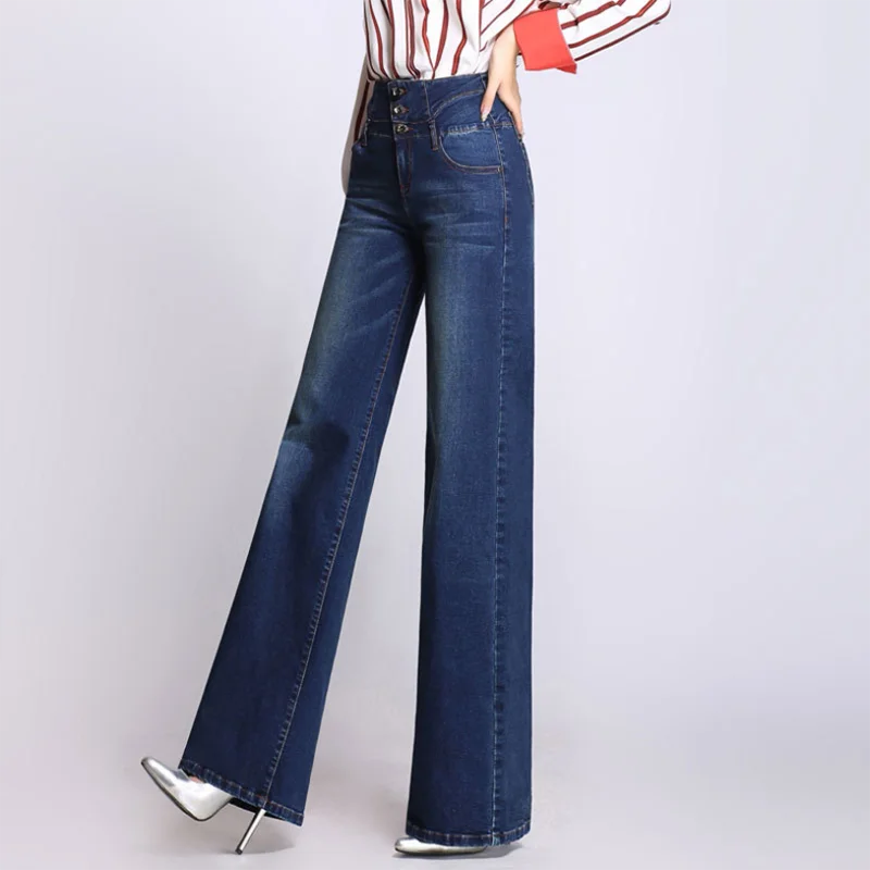 

Autumn winter women jeans new fashion plus size high waist wide leg pants female pants female large size women's Single-breasted