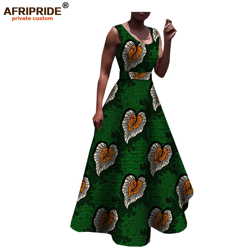 Весеннее и осеннее Африканское повседневное женское платье AFRIPRIDE без рукавов с круглым вырезом длиной до пола платье с поясом для женщин A1825006 - Цвет: 528J