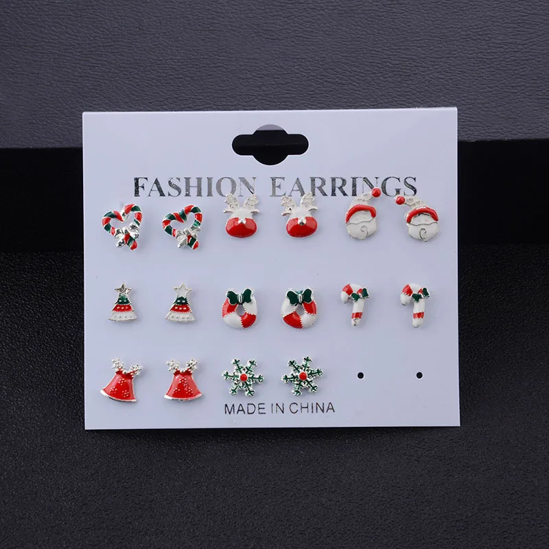 

YADA 8 PCS Fashion Christmas tree Snowflake Earring Statement Crystal Earring For Women Jewelry Santa Claus Earrings ER200187