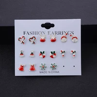 yada 8 pcs fashion christmas tree snowflake earring statement crystal earring for women jewelry santa claus earrings er200187