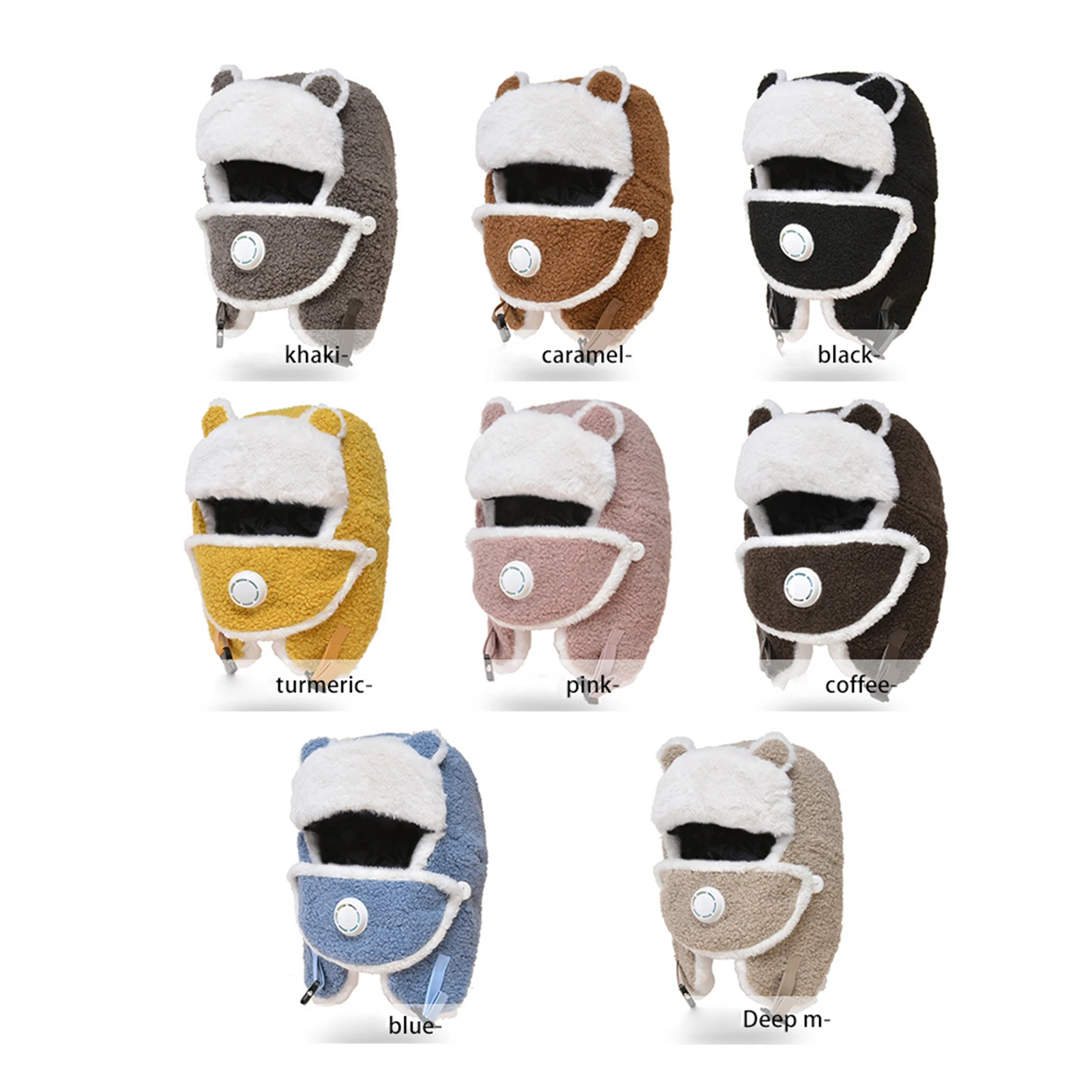 

Winter Warm Faux Lambswool Earflap Windproof Face Cover Hat with Breathing Valve