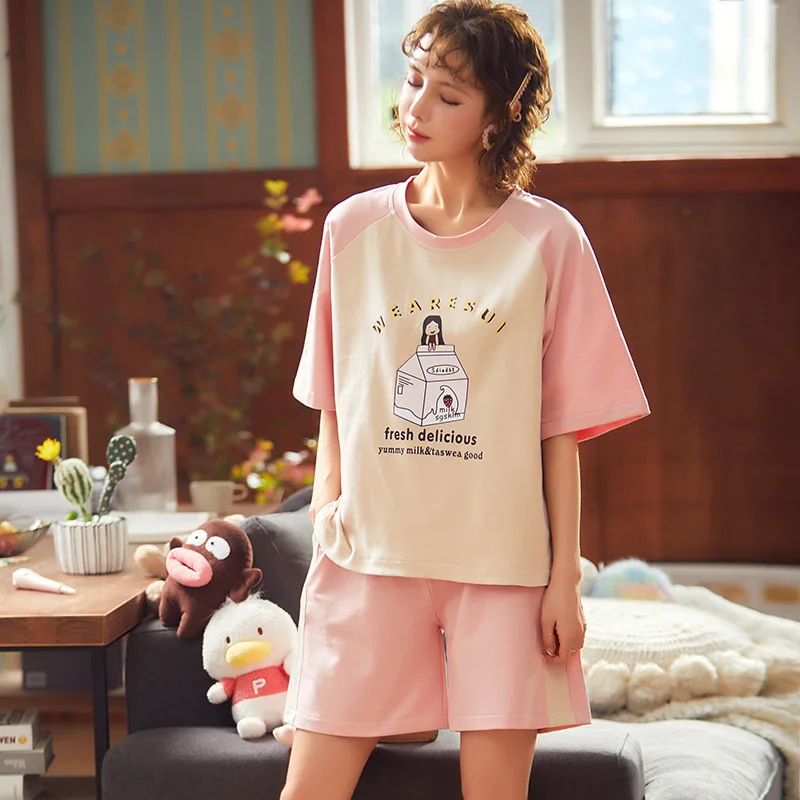 

Women's Shorts Pajamas Suits Cotton Home Clothes Cartoon Printing Casual Loose Pajamas (M/L/XL/2XL/3XL)