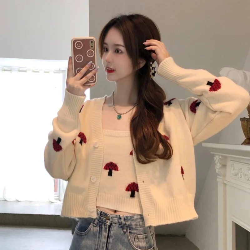 Маленький Вязаный топ в виде грибов кардиган свитер пальто осенне-зимний костюм