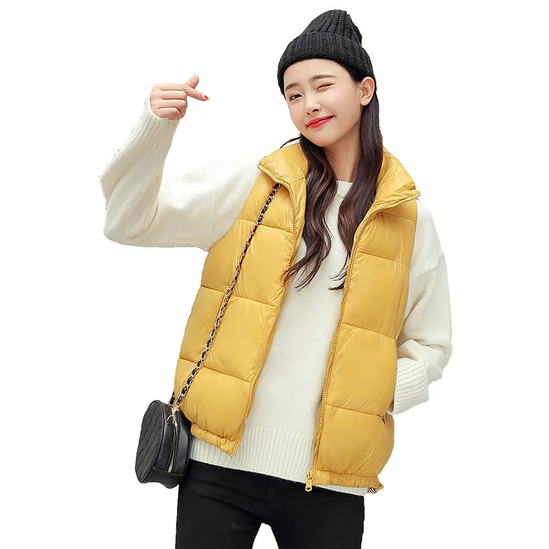 

Cotton Vest Women's Short Winter 2021 Europe Loose Stand-up Collar zipper Waistcoat Padded Waistcoat Plus Size Clothing Argyle