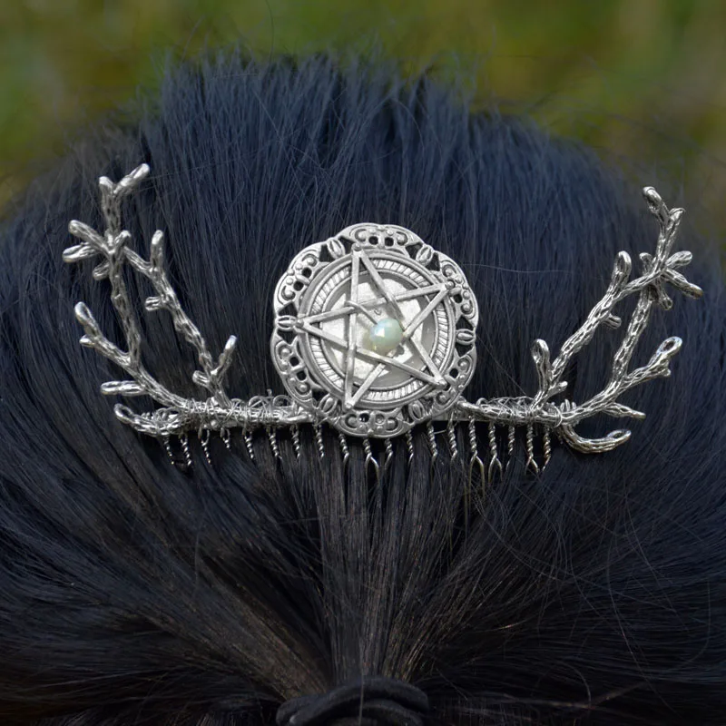 Гребень для волос Wicca ручной работы пентаграмма лесная ветка тиары готические