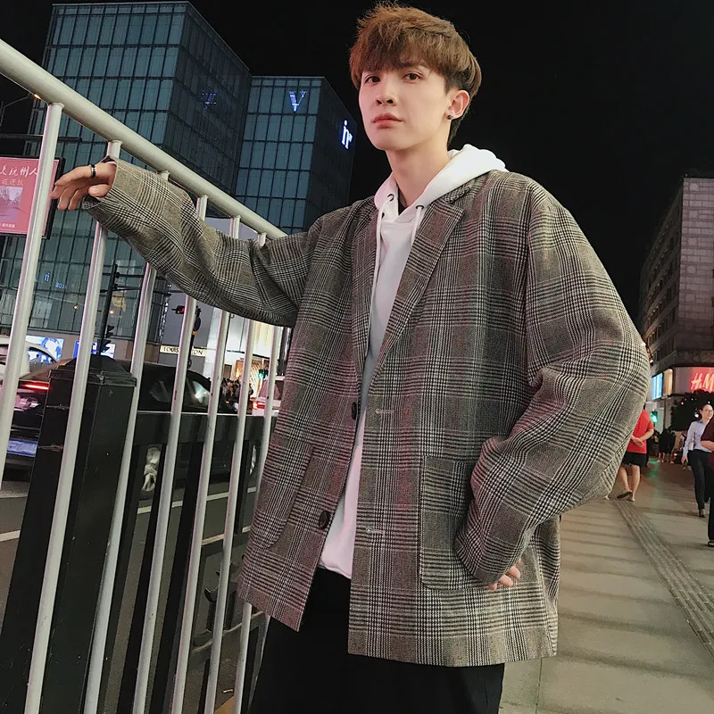 

Nice Spring And Summer Models Korean Version The Pop Listing Trend Loose Casual Youth Solid Color Lattice Suit Blazer Masculino