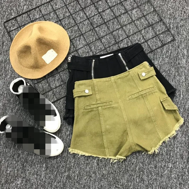2020 New Summer Womens Jean Shorts Korean Style Slim Fit High Waist Female Black Casual Zipper Tassel Denim S-L | Женская одежда
