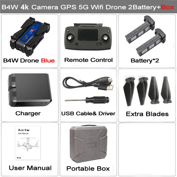 Blue 4K 2BAT Case MJX Bugs 4W B4W gps Радиоуправляемый Дрон с камерой 4K HD бесщеточный Дрон складной 5G wifi FPV Квадрокоптер 1,6 км 25 минут оптический поток - Цвет: Blue 4K 2BAT Case