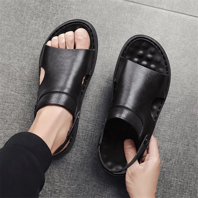 

New Mans Soft Bottom Sandals Summer Beach Solid Color Non-Slip Open Toe Slippers Outdoor Breathable Comfortable Plus Size Shoes