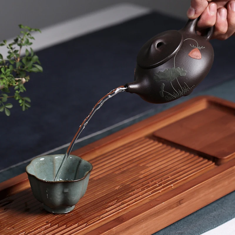 Чайный горшок Yixing из фиолетовой глины черный золотой Стальной чайник