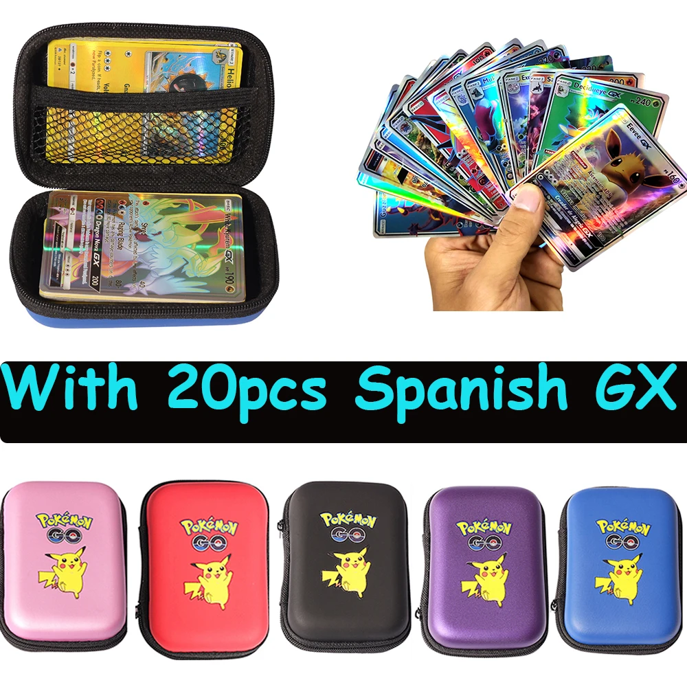 Tarjeta de juego Pokemon Pikachu, soporte de 50 tarjetas, &aacute;lbum de fotos, estuche r&iacute;gido con 20 tarjetas Flash GX en espa&ntilde;ol, caja de almacenamiento, regalo de Navidad-0