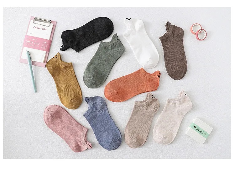 sockwell compression socks 10 Pairs Spring Summer Female Socks Japanese Lovely Personality Heel Embroidered Smiling Face Lovers Solid Cotton Ankle Socks gucci socks women