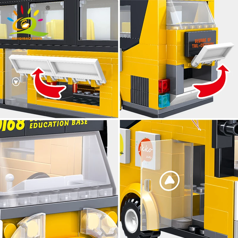 

HUIQIBAO Double Decker Sightseeing Bus Building Blocks City Street Car Truck Bricks Construction Toy For Children Friends Gift