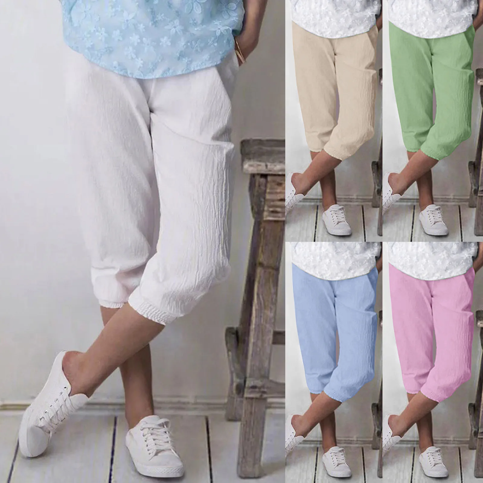 

Женские шаровары с высокой талией, эластичные удобные тренировочные брюки, Капри, женские летние короткие шаровары, Капри, уличная одежда д...