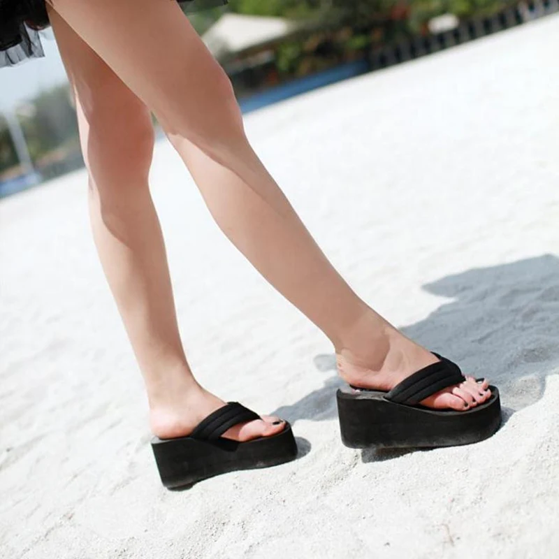 

Women Beach Flip Flops Summer Super High Shoes Woman Slip On Wedges Sandals Bling Style Female Fashion Slides Slippers SH041101