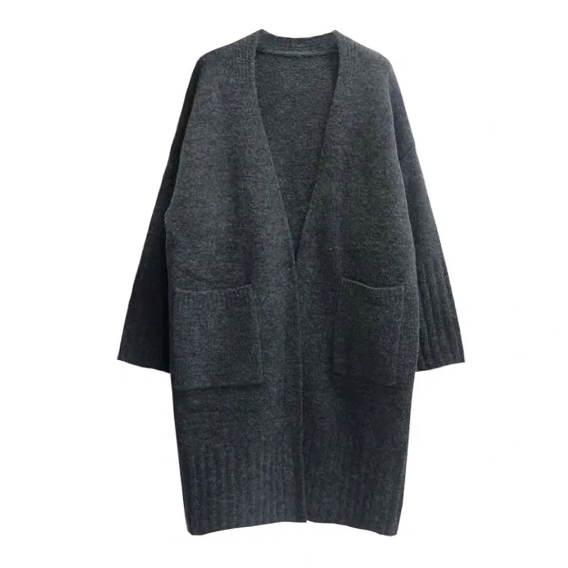 

2021 women's Fashion Knitted Cardigan women's Lazy Sweater Loose mid-length Sweater Autumn And Winter Clothing Long Cardigan