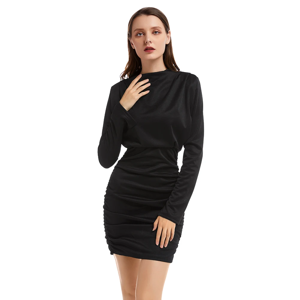 Bikitique однотонное с длинным рукавом маленький высоким воротником плиссированное