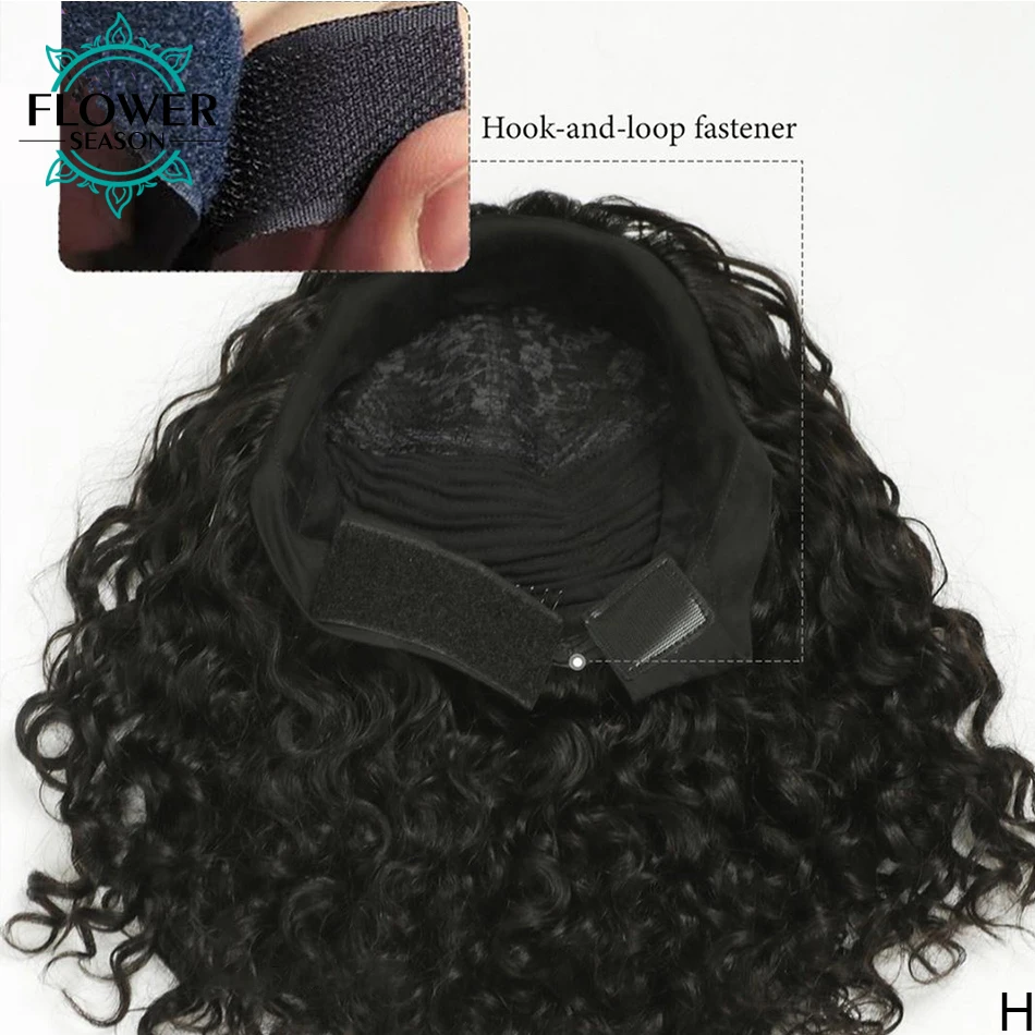 

Short Curly Human Hair Wigs With Headband Full Machine Made Wig 150% Density Remy Indian Human Hair Wigs For Women Flowerseason