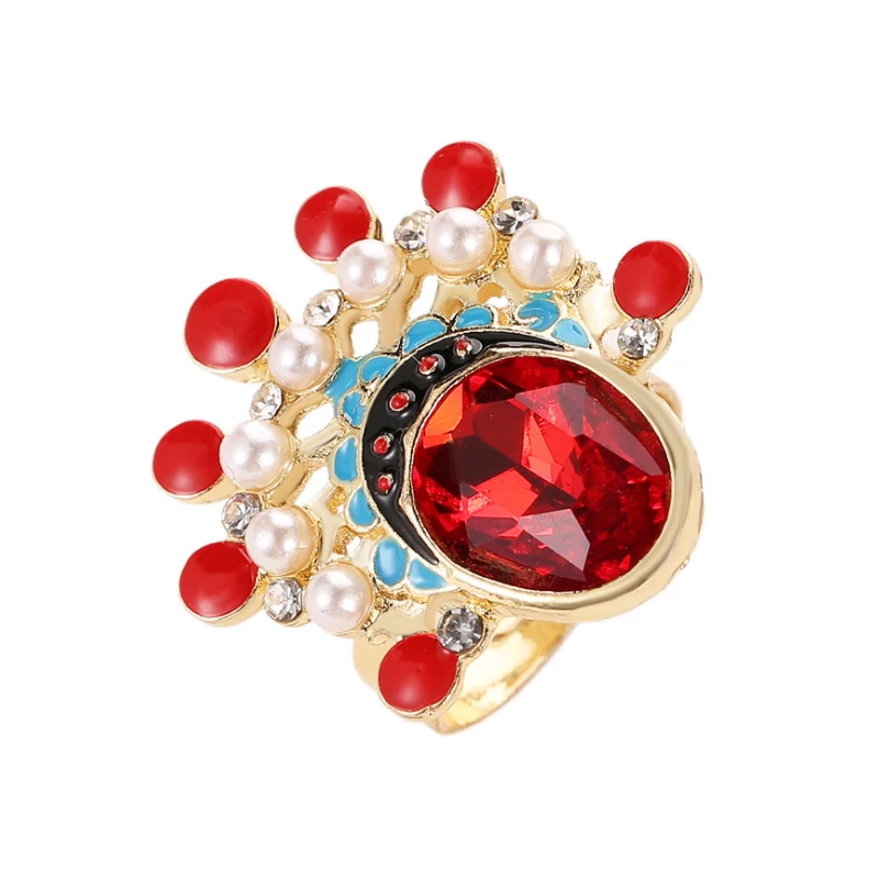 

Red Green Crystal Charm Couple Rings For Women Chinese Wedding Men's Ring Peking Opera Series Retro Jewelry Gifts anillos mujer