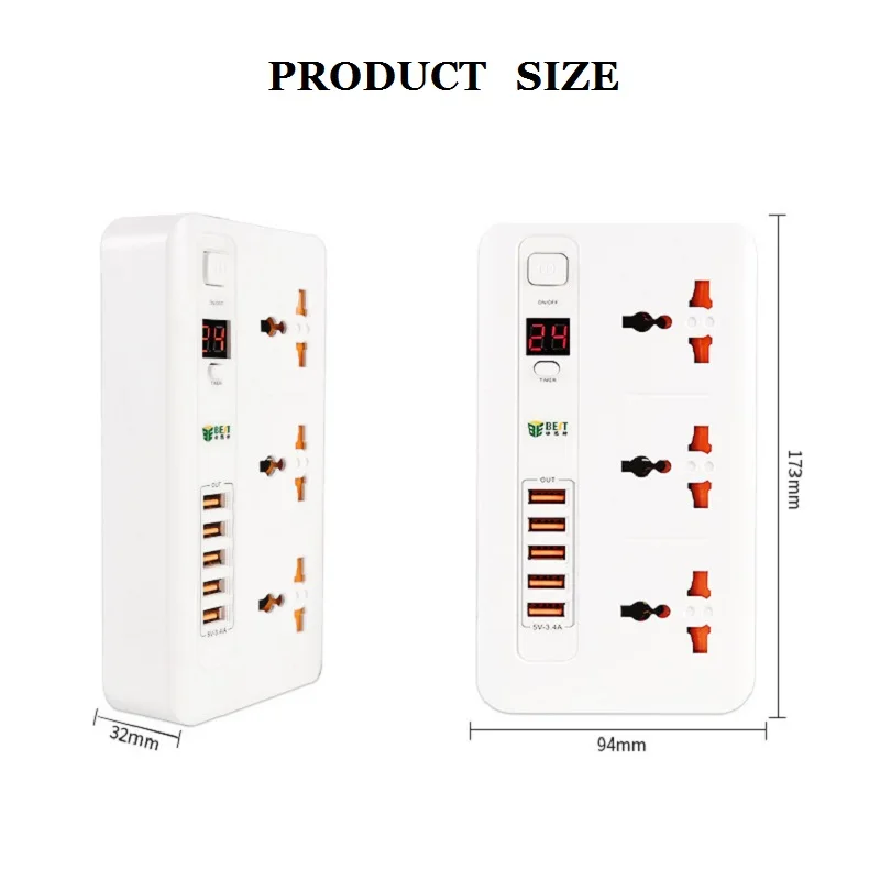 EU plug Smart Extension Socket Timer ON/OFF Surge Protector 3 AC Universal Outlet Power Strip 5USB 5V3.4A Quick charging | Обустройство