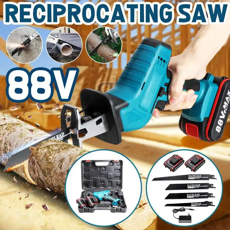 

88V Cordless Reciprocating Saw Electric Saw with 4 Blades For Wood Metal Chain Saws Cutting Power Tool with 1/2 Battery