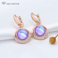 sz design new trendy elegant 585 rose gold cubic zirconia round crystal dangle earrings for women girl wedding jewelry gift