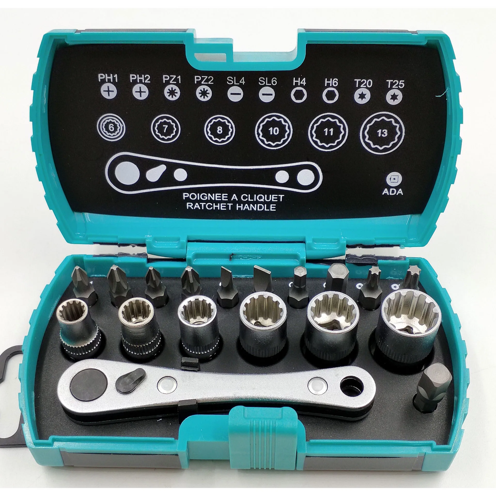 

Ratchet Wrench 18 Pcs Tool Kit Torx Socket Keys Phillips Slotted Bits Set Adjustable Handle Multitool Portable Repair Tools