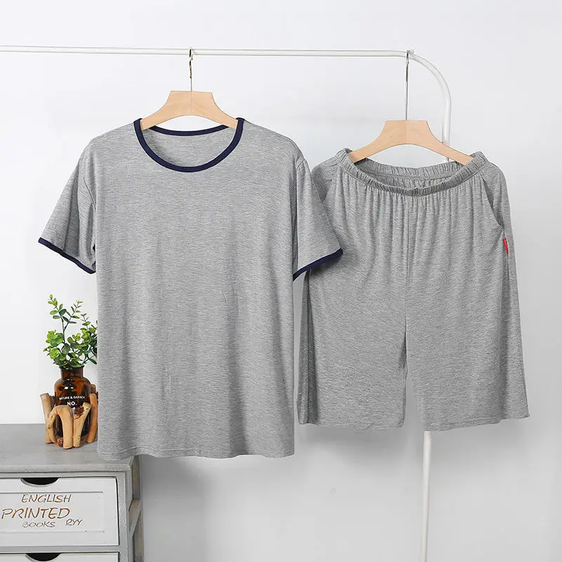 Summer Pajamas Set Casual/Sexy PJS For Men Black/Grey Elastic Shirt Shorts Men's Modal V/O Neck Fashion Clothes Man NEW Homewear