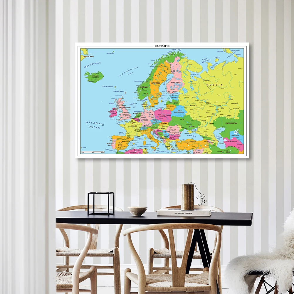 150*100cm Political Map of The Europe Wall Poster Non-woven Canvas Painting Classroom Home Decoration Children School Supplies