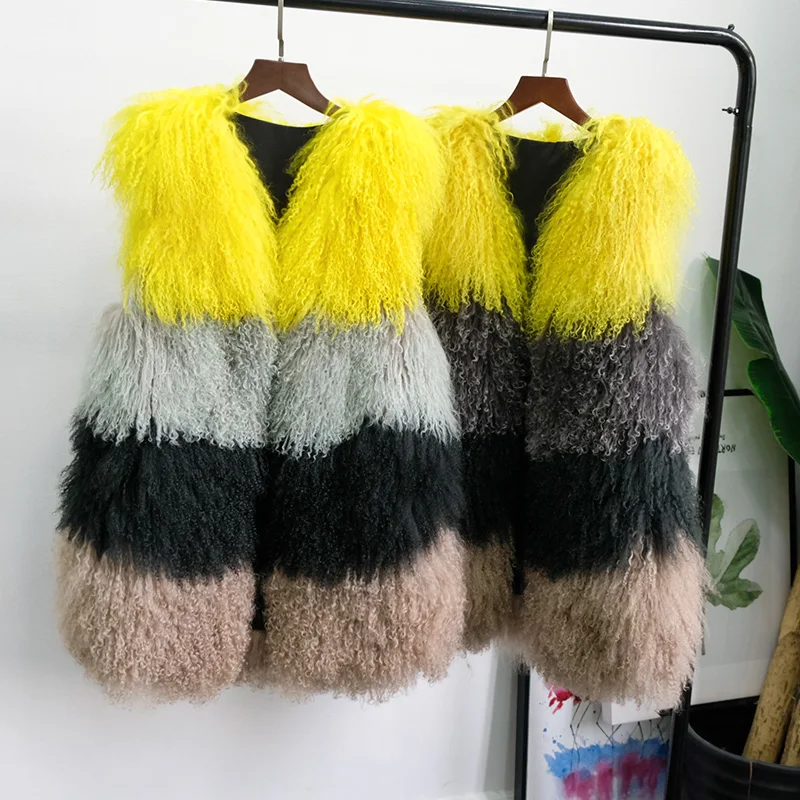 Rf2008 контрастный цвет натуральный мех жилет яркие монгольские овцы меховой для