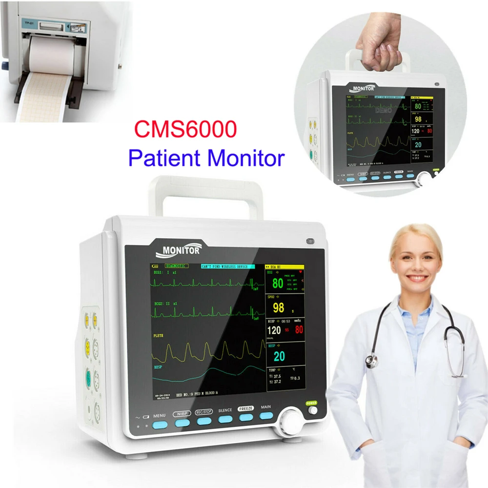 Портативный ЖК-монитор CMS6000 8 дюймов 6 параметров монитор для пациента ЭКГ NIBP SPO2 Resp