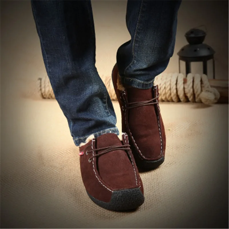 Size 39-50 High Quality Men's Suede Casual Shoes Male Lace-Up Flat Leather Comfortable Soft Plush warm Winter Light | Обувь