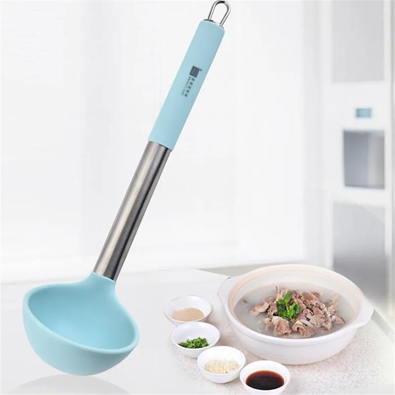 Нержавеющая сталь Силиконовая ручка ложка для супа анти горячие половники