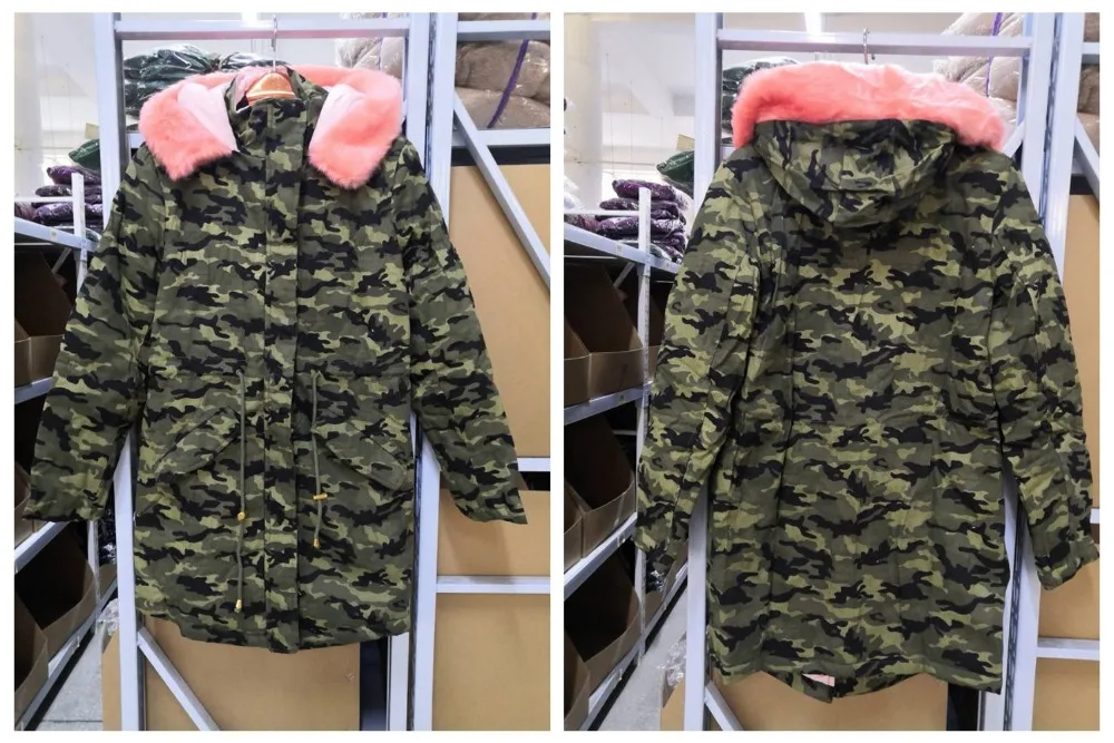 Розовая парка с хлопковой подкладкой камуфляжные женские длинные пальто зимние