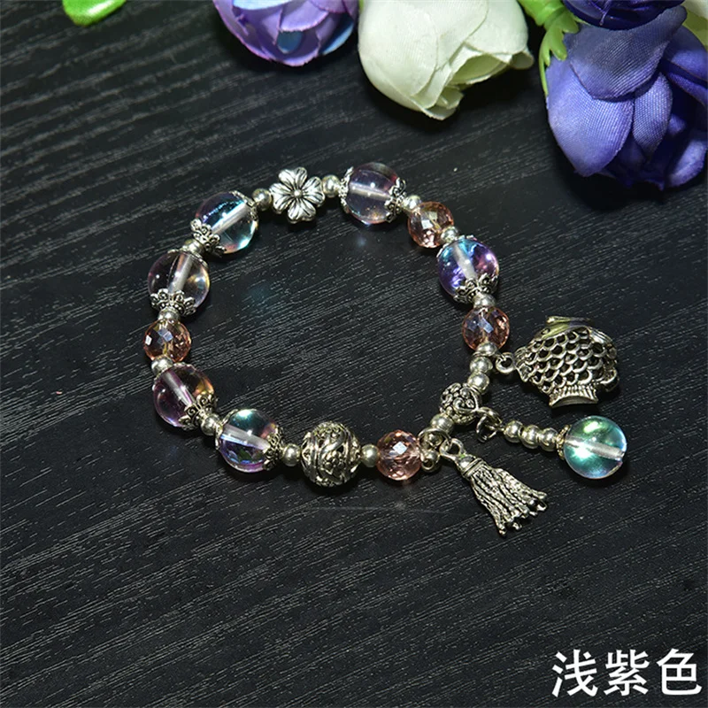 Богемный этнический браслет на удачу для женщин фиолетовый розовый кристалл