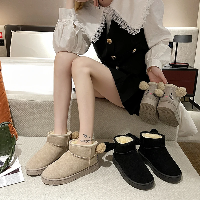 

Зимние сапоги с мехом женская обувь на платформе на плоской подошве с круглым носком австралийские сапоги-женские плюшевые сапоги 2021 кожан...