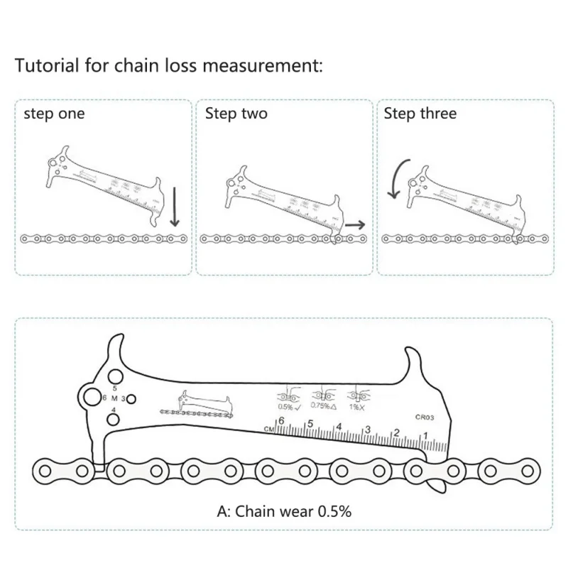 

3 In 1 Mountain Bike Chain Length Checker Stainless Steel Bicycle Chain Gauge Wear Measures Indicator Repair Tools