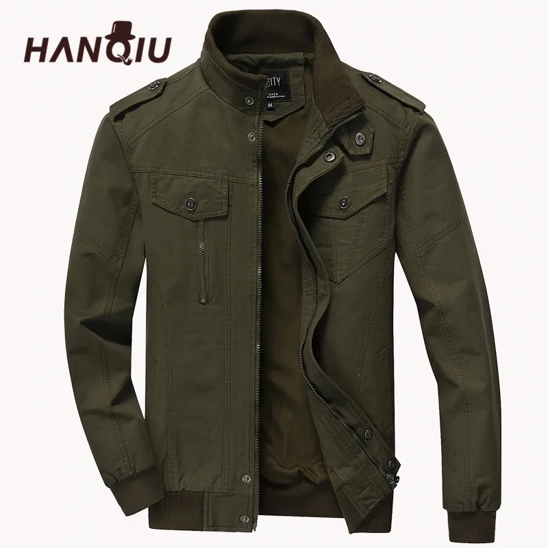 HANQIU размера плюс 6XL Merk Bomberjack Mannen Herfst Katoen Mannelijke Cargo Coat Militaire Jasje Jaqueta Masculino| |