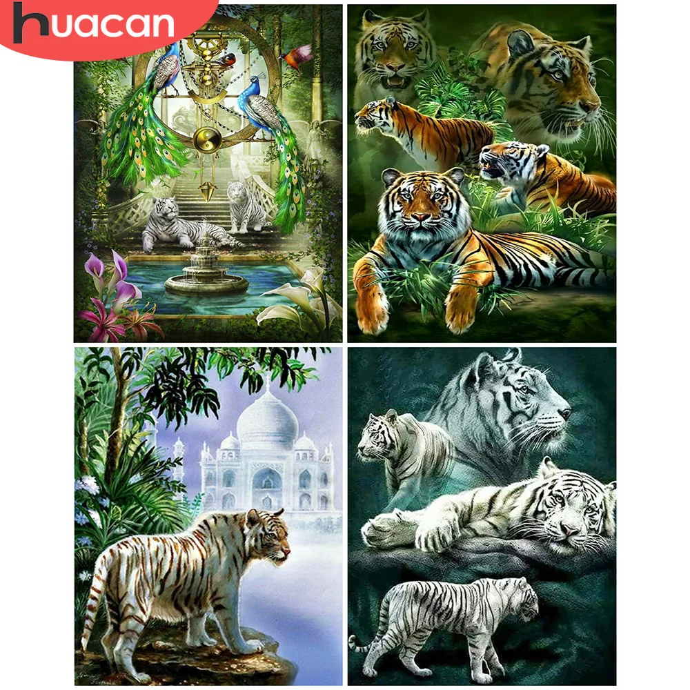 

HUACAN DIY Diamond Painting Cross Stitch Animal Full Square Diamond Embroidery Tiger Mosaic Rhinestone Decoration For Home