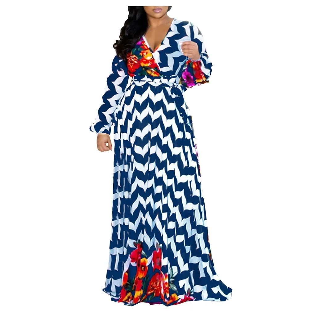 JAYCOSIN зимние платья женские модные с v образным вырезом длинным рукавом радужные