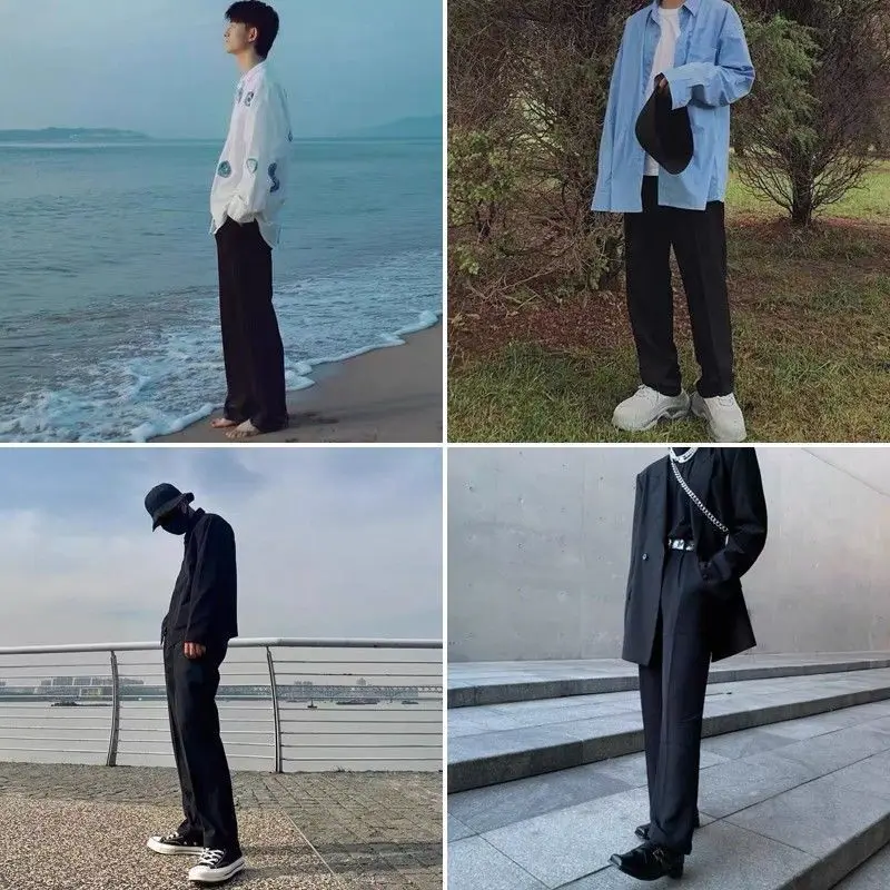 

Men's wide leg straight loose men's trousers summer thin ice silk casual trousers