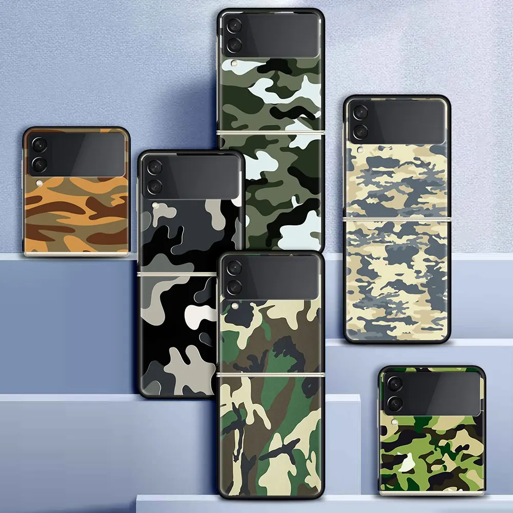 

Case For Samsung Galaxy Z Flip 3 5G Black Hard PC Phone Housing Z flip3 Luxury Segmented Cover Cell Camouflage Camo Series