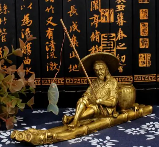 Brass Jiang Taigong Characters Ornaments Fishermen Fishing Home Crafts | Дом и сад