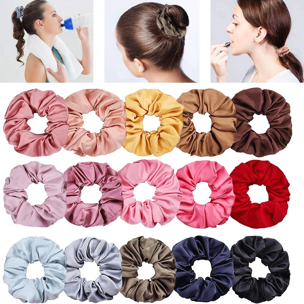 

Silky Satin Colorful Hair Scrunchies Female Fashion Elastic Hairbands Ponytail Hairrope Sweet Elegant Headwear Cute Beautiful