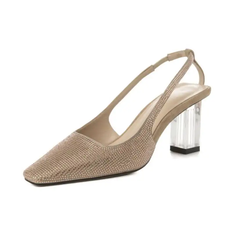 Туфли-лодочки женские из натуральной кожи на толстых высоких каблуках с