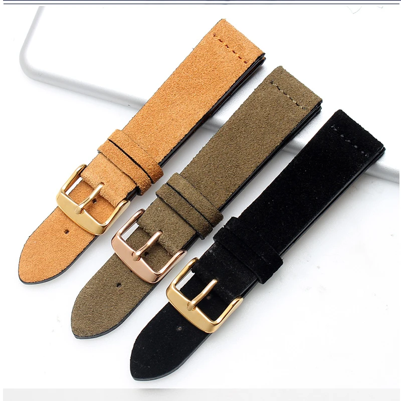 Suede Genuine leather bracelet 16 18 19 20 22 24mm watch band soft army green brown khaki watch strap pin buckle watchband