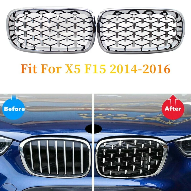 

Front Kidney Grill, Front Hood Diamond Grille Meteor Grill for BMW X5 F15 2014-2016