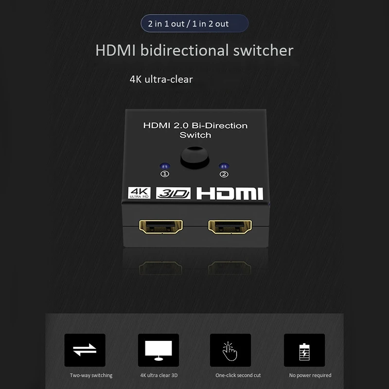 

4K HDMI Switch 2 Ports 1X2 / 2X1 HDMI Switcher Splitter Supports Ultra HD 4K 1080P 3D HDR HDCP for PS4 HDTV